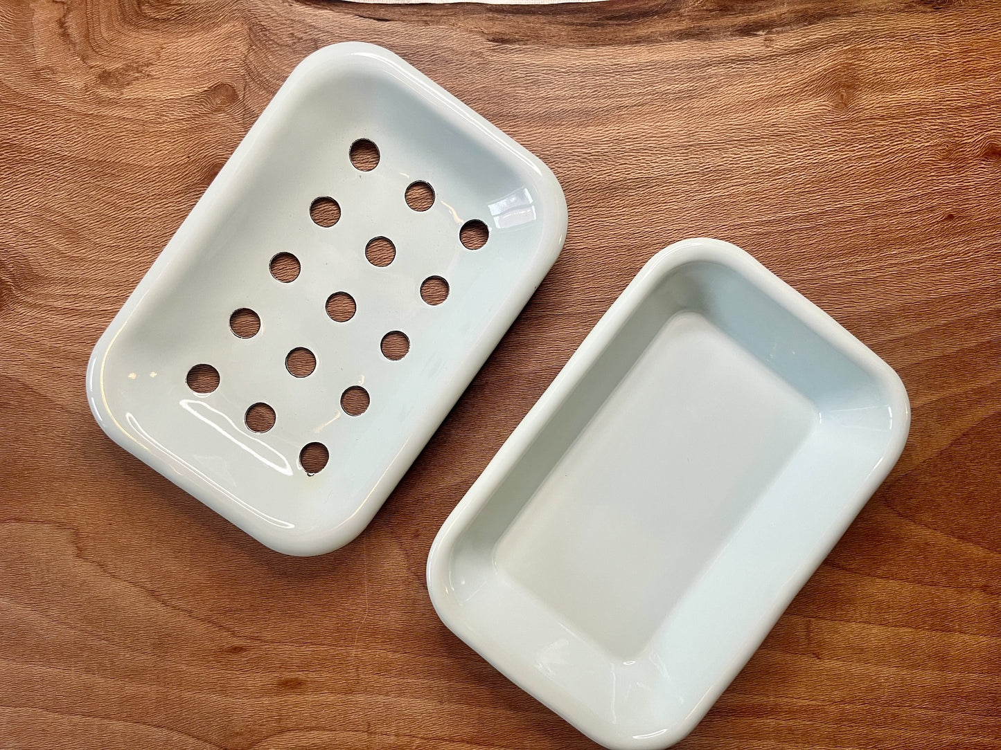 Two Part Enamel Soap Dish - White