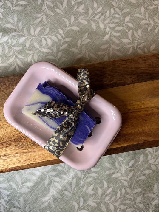 Soap with Enamel Soap Dish - Jacaranda's Promise & Pink Soap Dish